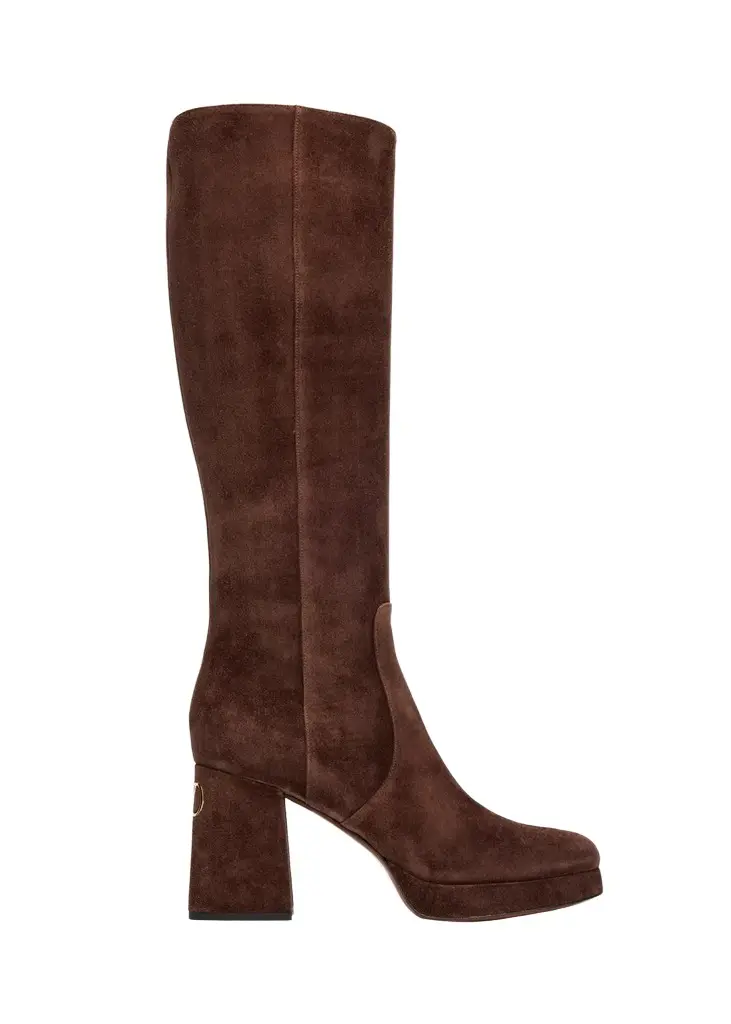Valentino Garavani 90mm Fawcette Platform Suede Knee-High Boots