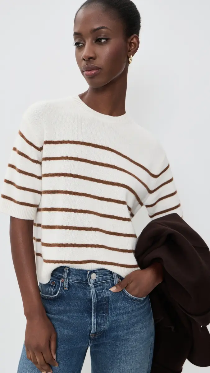 Theory Crop Stripe Cashmere Knit Tee | Thumbnail 2 Theory Crop Stripe Cashmere Knit Tee | Thumbnail 2