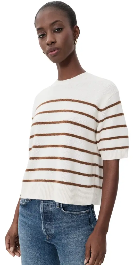 Theory Crop Stripe Cashmere Knit Tee