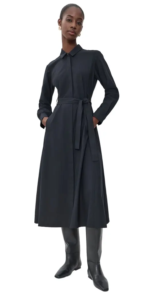 Theory Long Sleeve Belted Shirtdress