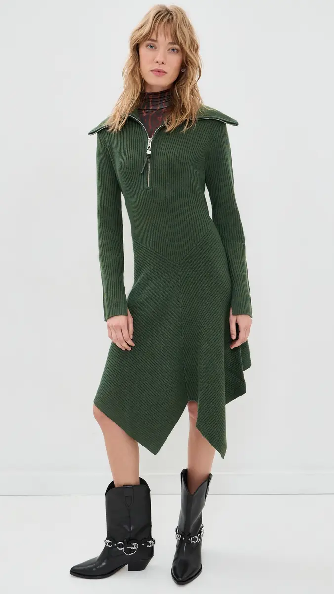 Ganni Ribbed Merino Zip Dress | Thumbnail 2 Ganni Ribbed Merino Zip Dress | Thumbnail 2