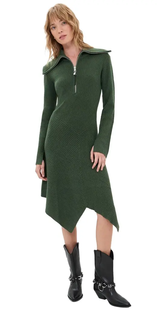 Ganni Ribbed Merino Zip Dress