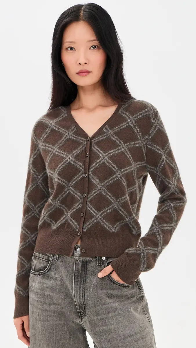 Vince Diamond Plaid V-Neck Cardigan | Thumbnail 2 Vince Diamond Plaid V-Neck Cardigan | Thumbnail 2