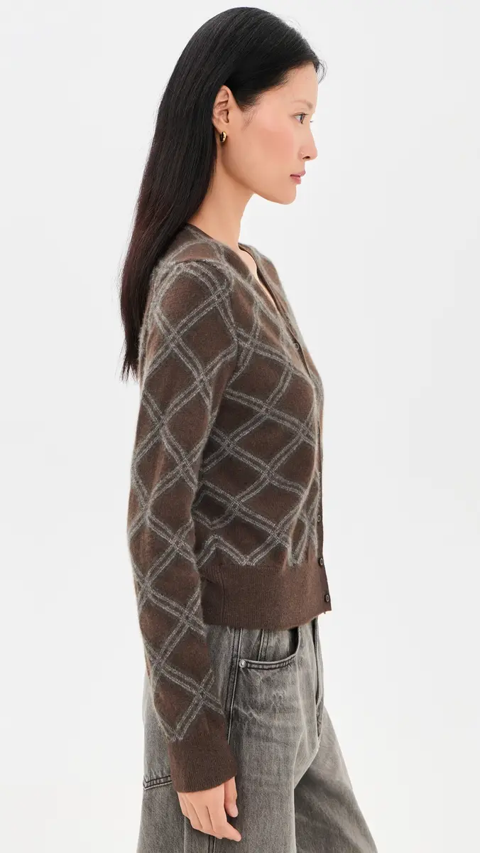 Vince Diamond Plaid V-Neck Cardigan | Thumbnail 4 Vince Diamond Plaid V-Neck Cardigan | Thumbnail 4