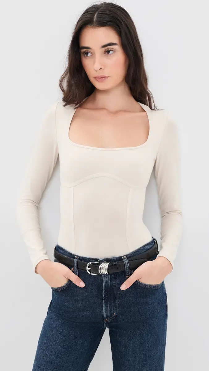 Fleur du Mal Scoop Neck Long Sleeve Thong Bodysuit | Thumbnail 2