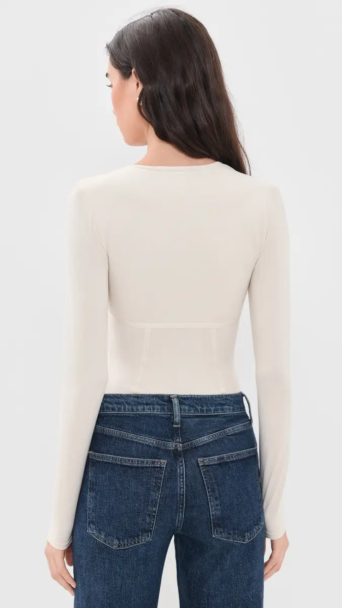 Fleur du Mal Scoop Neck Long Sleeve Thong Bodysuit | Thumbnail 3