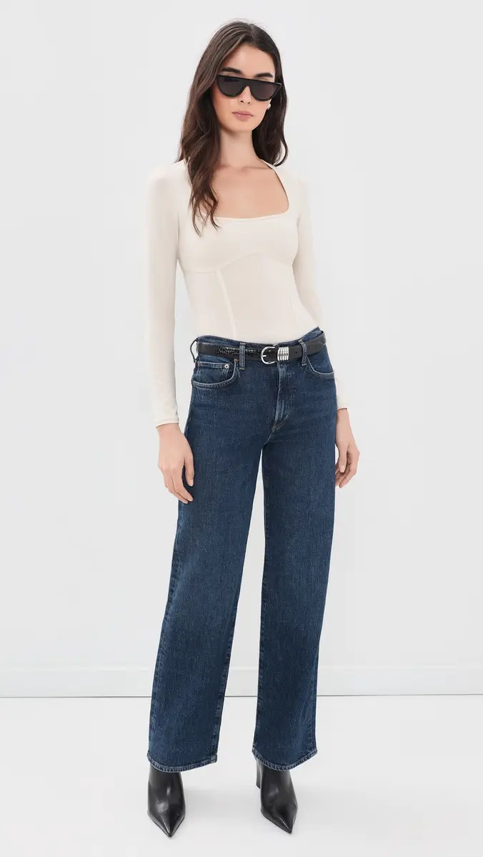 Fleur du Mal Scoop Neck Long Sleeve Thong Bodysuit | Thumbnail 5