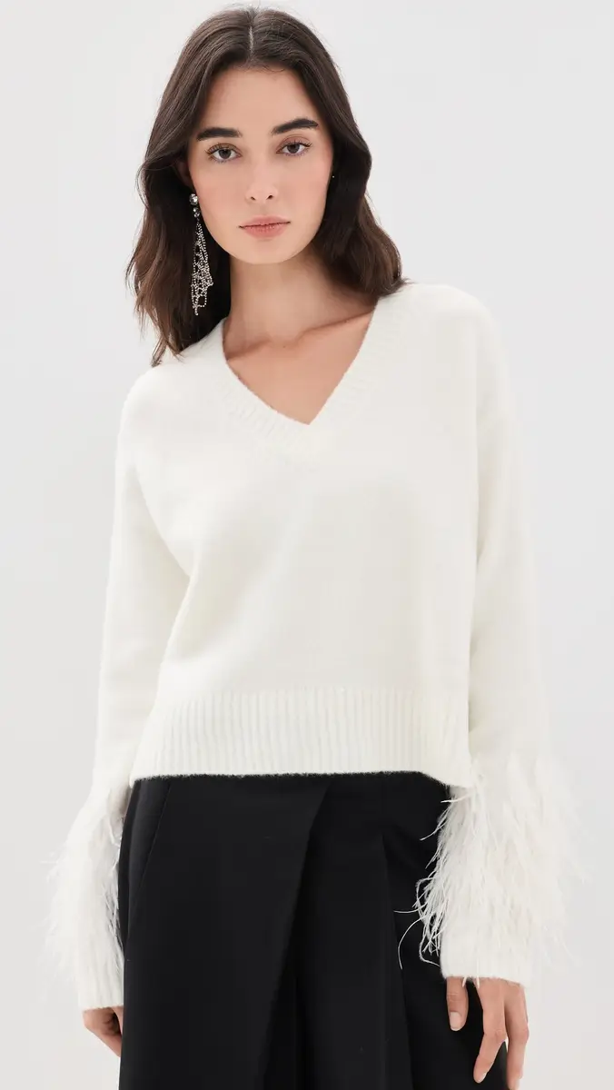 Cinq à Sept Brianne Feather V Neck Pullover | Thumbnail 2 Cinq à Sept Brianne Feather V Neck Pullover | Thumbnail 2