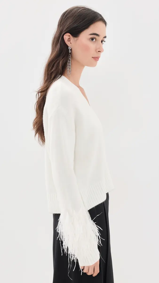 Cinq à Sept Brianne Feather V Neck Pullover | Thumbnail 4 Cinq à Sept Brianne Feather V Neck Pullover | Thumbnail 4