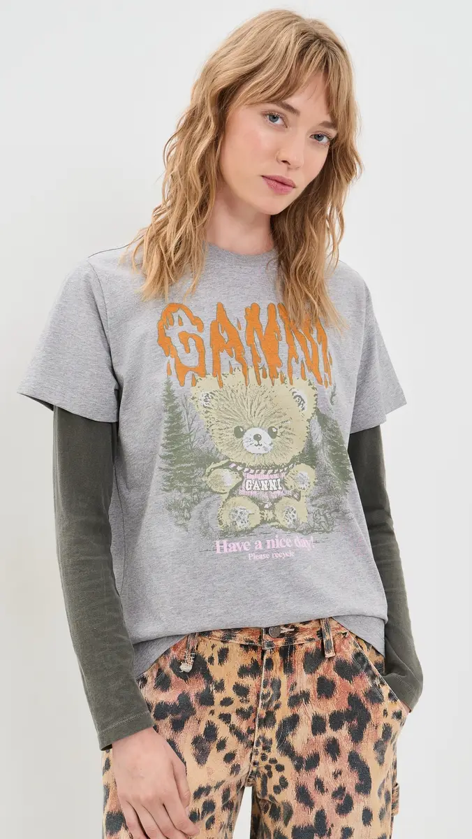 Ganni Basic Cotton Relaxed Teddy Forest T-shirt | Thumbnail 2 Ganni Basic Cotton Relaxed Teddy Forest T-shirt | Thumbnail 2