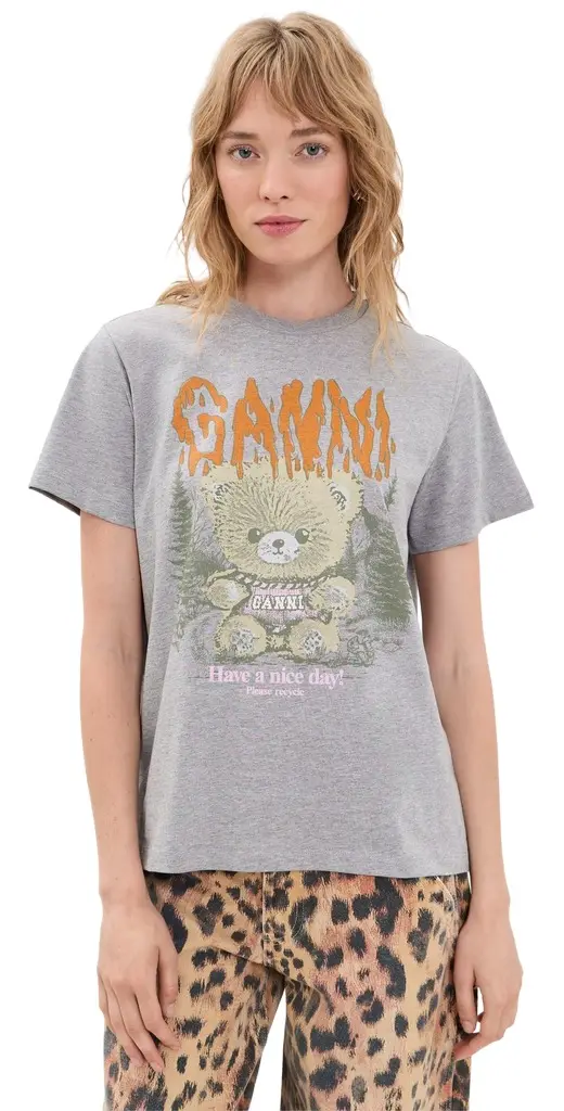 Ganni Basic Cotton Relaxed Teddy Forest T-shirt