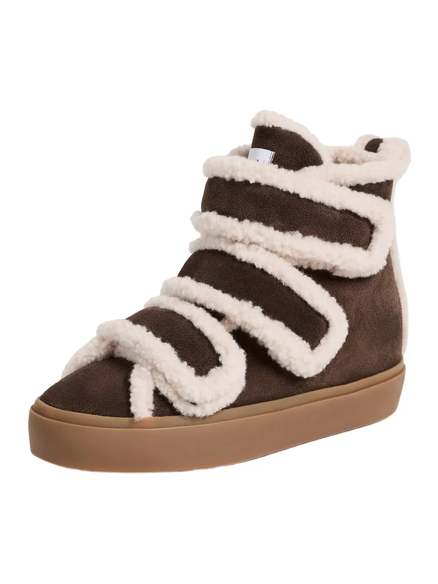 Inuikii Sherpa Velcro Wedge Ankle Boots