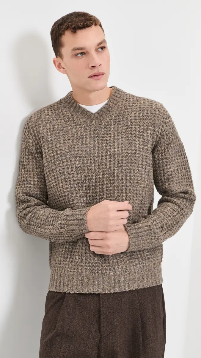 Vince Waffle Donegal Long Sleeve V Neck Sweater | Thumbnail 2 Vince Waffle Donegal Long Sleeve V Neck Sweater | Thumbnail 2