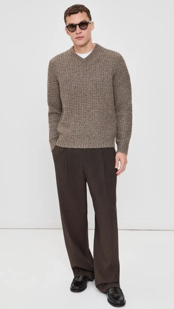 Vince Waffle Donegal Long Sleeve V Neck Sweater | Thumbnail 5 Vince Waffle Donegal Long Sleeve V Neck Sweater | Thumbnail 5