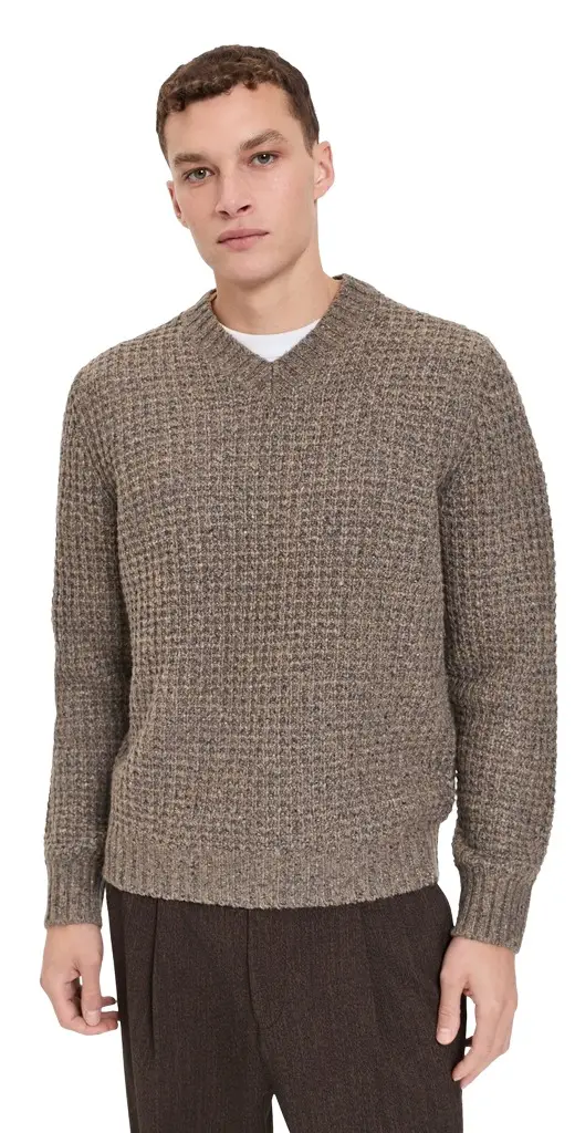 Vince Waffle Donegal Long Sleeve V Neck Sweater