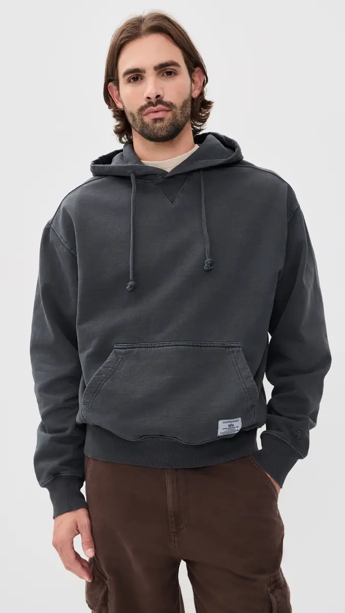 Alpha Industries Washed Essential Hoodie Relaxed Fit Sweatshirt | Thumbnail 3