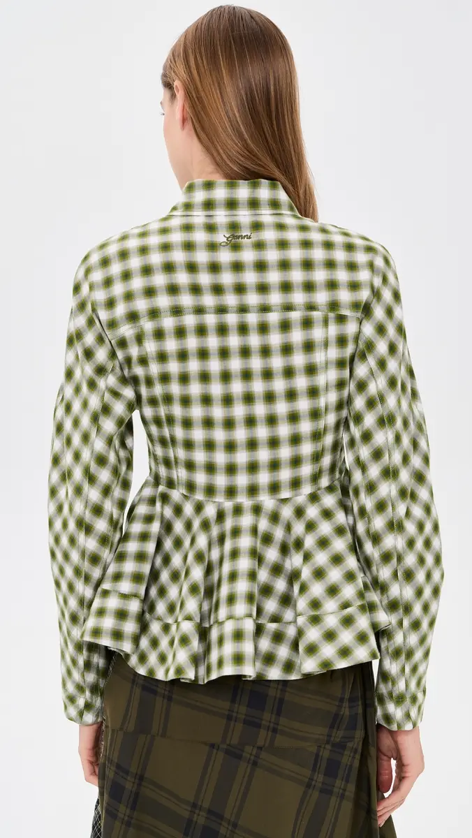 Ganni Light Check Flannel Peplum Shirt | Thumbnail 3