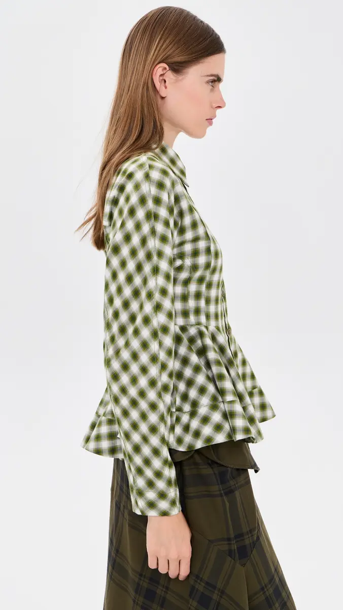 Ganni Light Check Flannel Peplum Shirt | Thumbnail 4