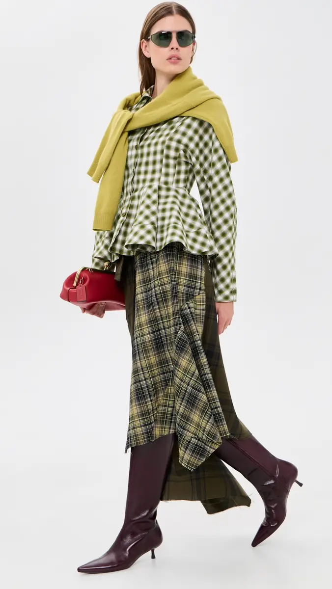 Ganni Light Check Flannel Peplum Shirt | Thumbnail 5