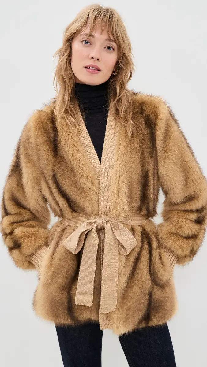 Generation Love Heloise Faux Fur Belted Wrap Jacket | Thumbnail 2