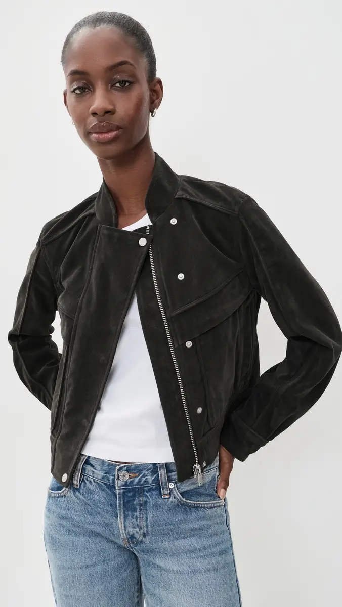 Avec Les Filles Asymmetrical Faux Suede Bomber Jacket | Thumbnail 2 Avec Les Filles Asymmetrical Faux Suede Bomber Jacket | Thumbnail 2