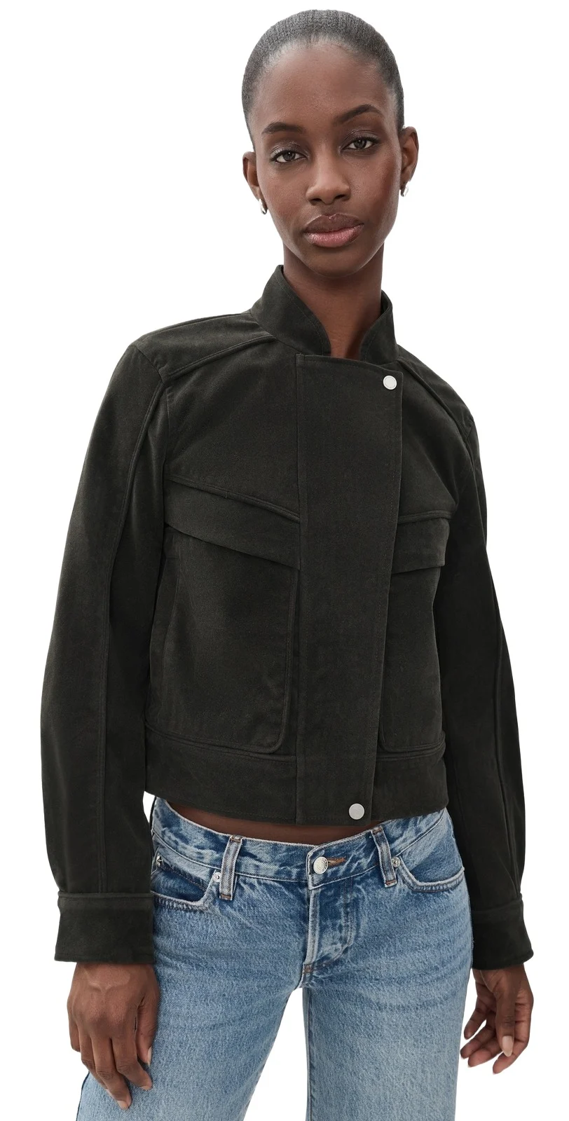Asymmetrical Faux Suede Bomber Jacket