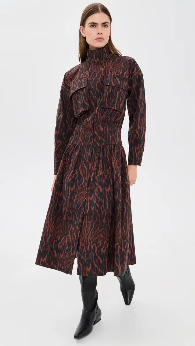 Ganni Printed Stretch Cotton Long Utility Dress | Thumbnail 2 Ganni Printed Stretch Cotton Long Utility Dress | Thumbnail 2
