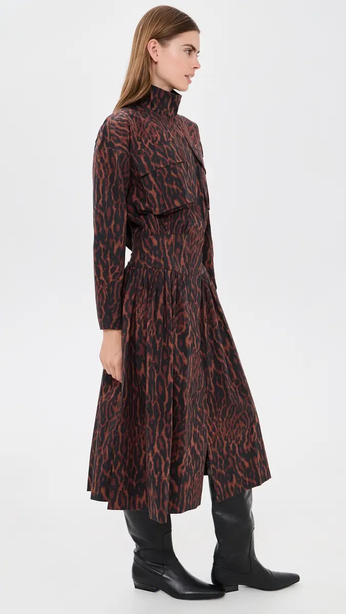 Ganni Printed Stretch Cotton Long Utility Dress | Thumbnail 4 Ganni Printed Stretch Cotton Long Utility Dress | Thumbnail 4