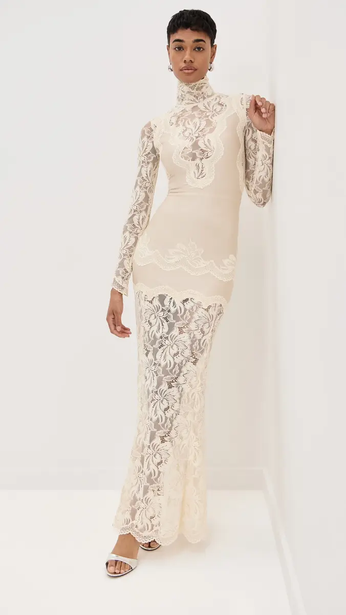 Rabanne Long Dress in Lace and Jersey | Thumbnail 2 Rabanne Long Dress in Lace and Jersey | Thumbnail 2