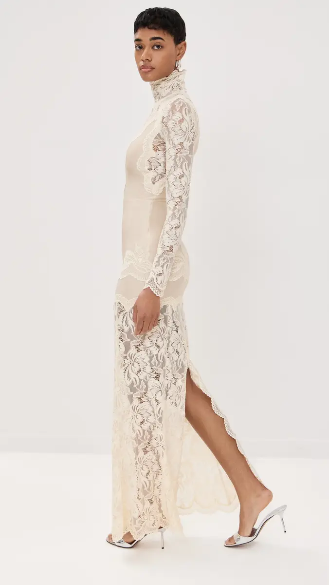 Rabanne Long Dress in Lace and Jersey | Thumbnail 4 Rabanne Long Dress in Lace and Jersey | Thumbnail 4
