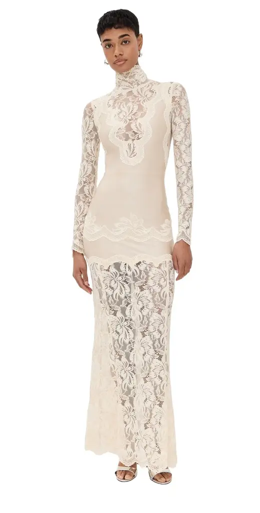 Rabanne Long Dress in Lace and Jersey