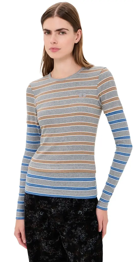 Ganni Soft Cotton Rib Long Sleeve Double Layer Tee