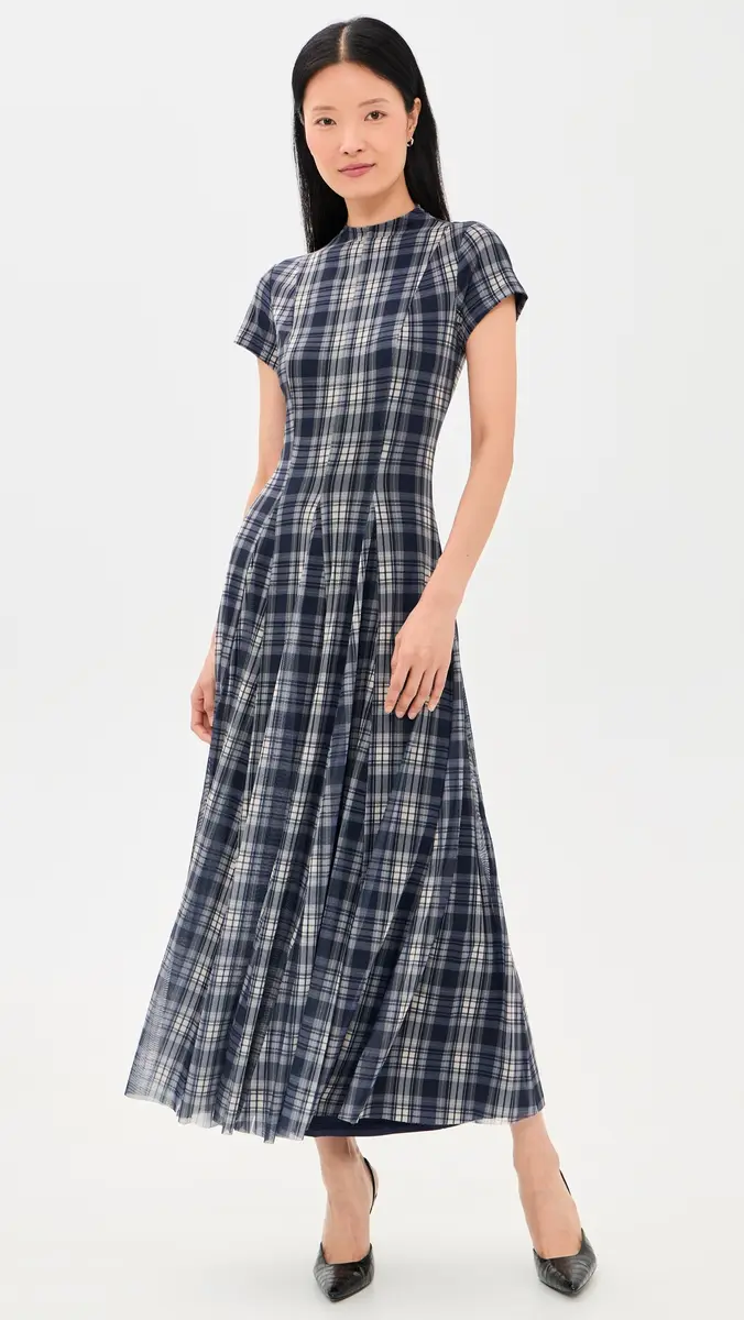 Another Girl Mesh Check Godet Maxi Dress | Thumbnail 2