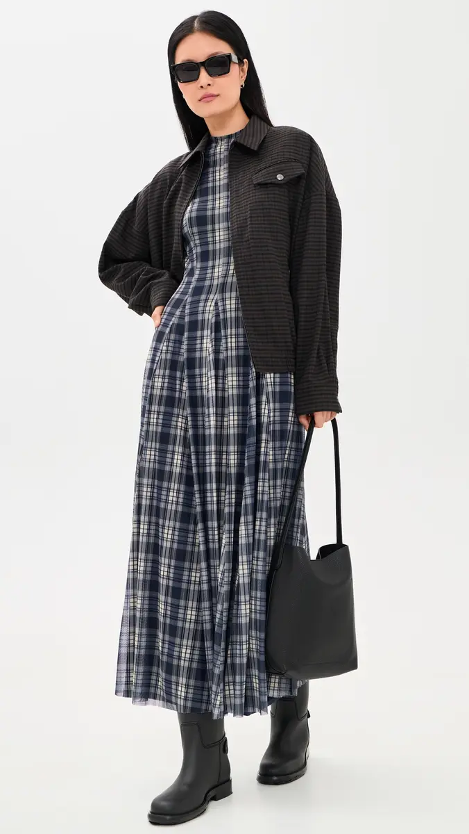 Another Girl Mesh Check Godet Maxi Dress | Thumbnail 5