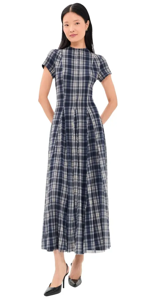 Mesh Check Godet Maxi Dress Mesh Check Godet Maxi Dress
