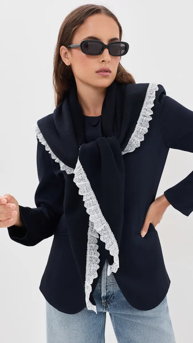 Ganni Wool Lace Triangular Scarf XXL | Thumbnail 3