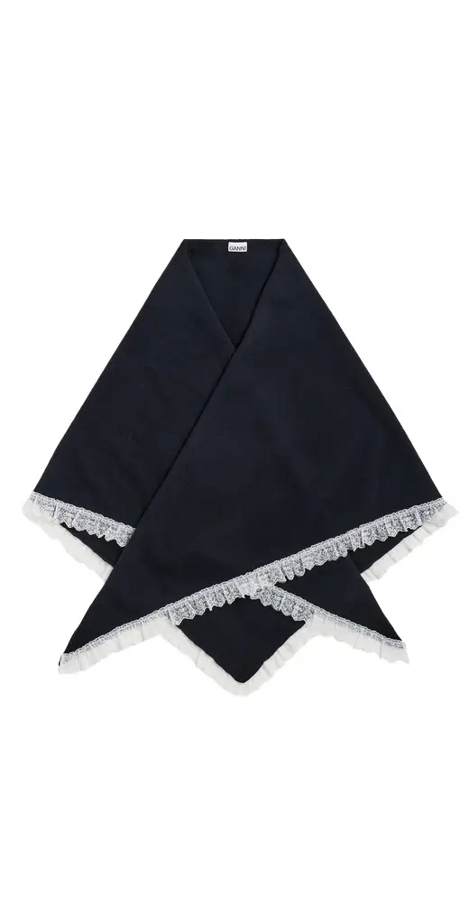 Ganni Wool Lace Triangular Scarf XXL