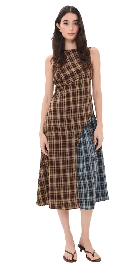 Another Girl Contrast Check Panel Midaxi Dress