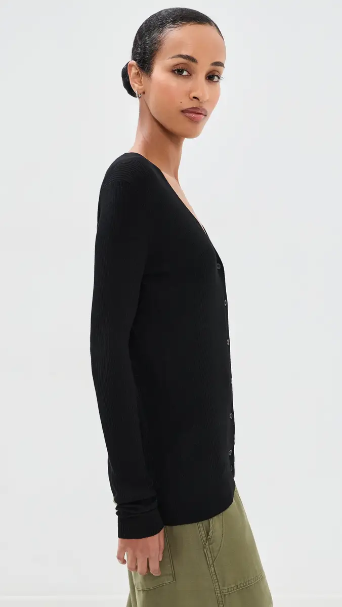 Tibi Feather Weight Ribbed V Neck Slim Cardigan | Thumbnail 4 Tibi Feather Weight Ribbed V Neck Slim Cardigan | Thumbnail 4