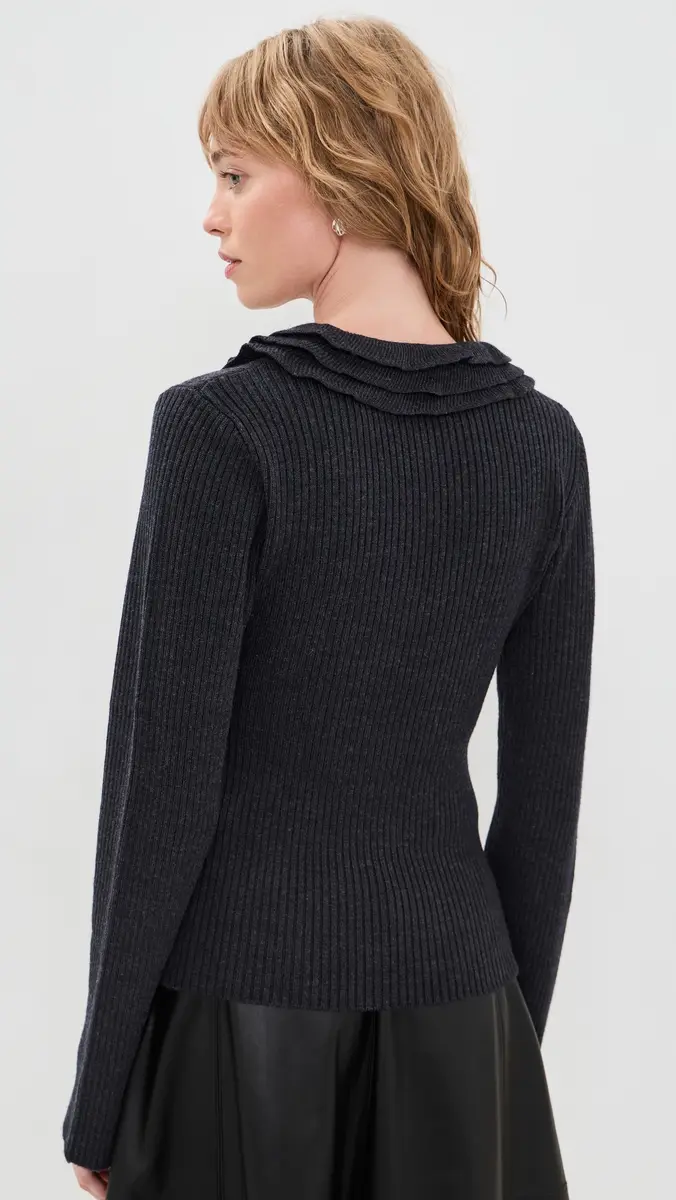 Ganni Ribbed Merino Wool Frill Sweater | Thumbnail 3 Ganni Ribbed Merino Wool Frill Sweater | Thumbnail 3