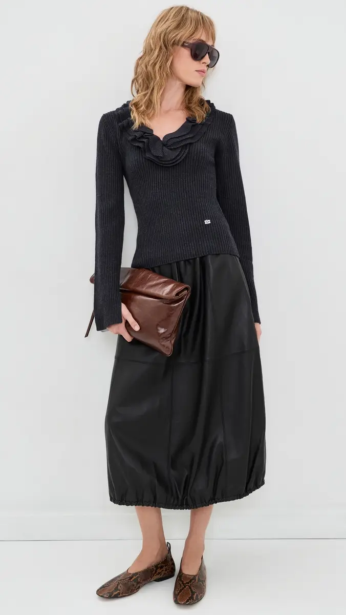 Ganni Ribbed Merino Wool Frill Sweater | Thumbnail 5 Ganni Ribbed Merino Wool Frill Sweater | Thumbnail 5