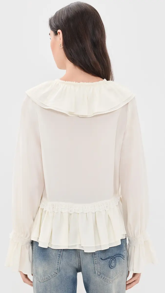 Ganni Viscose Silk Blend Frill Blouse | Thumbnail 3