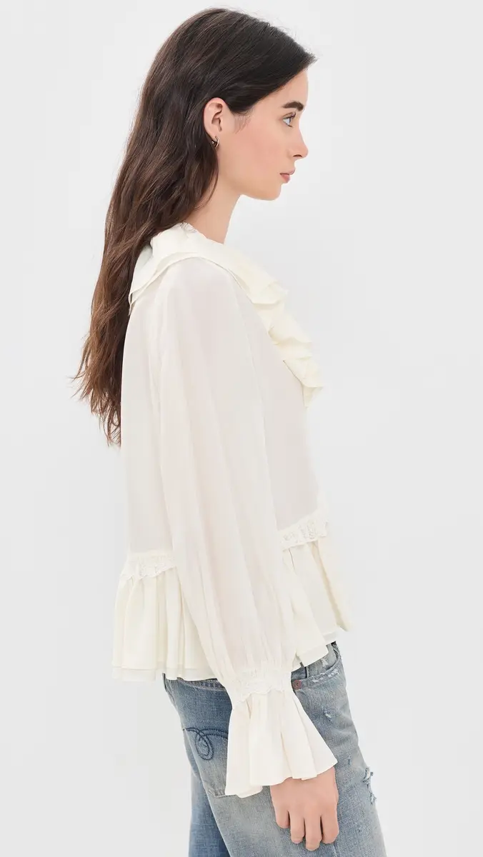 Ganni Viscose Silk Blend Frill Blouse | Thumbnail 4