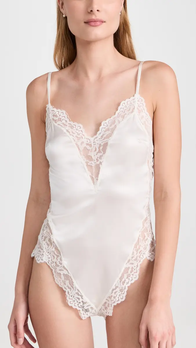 Fleur du Mal Venus Lace Trim Silk Thong Teddy | Thumbnail 2 Fleur du Mal Venus Lace Trim Silk Thong Teddy | Thumbnail 2