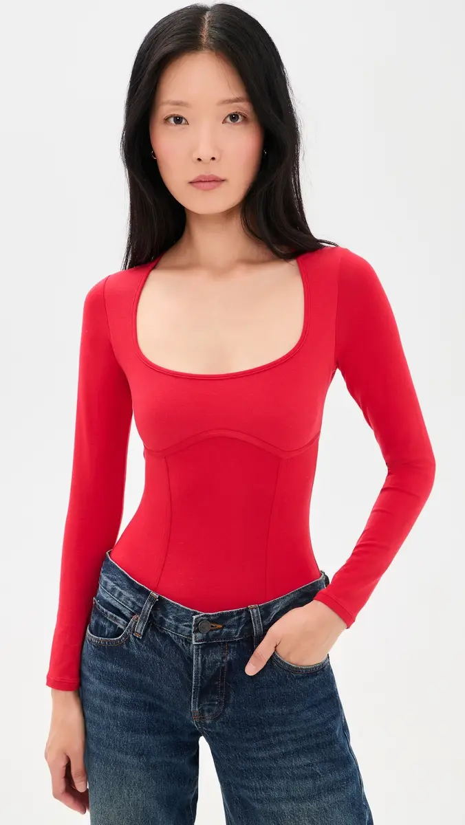 Fleur du Mal Cotton Scoop Neck Thong Bodysuit | Thumbnail 2