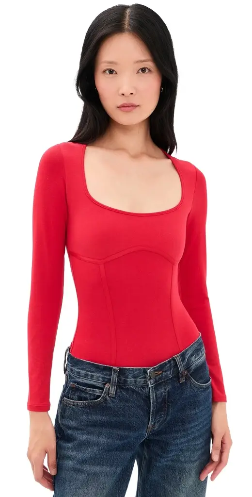 Fleur du Mal Cotton Scoop Neck Thong Bodysuit