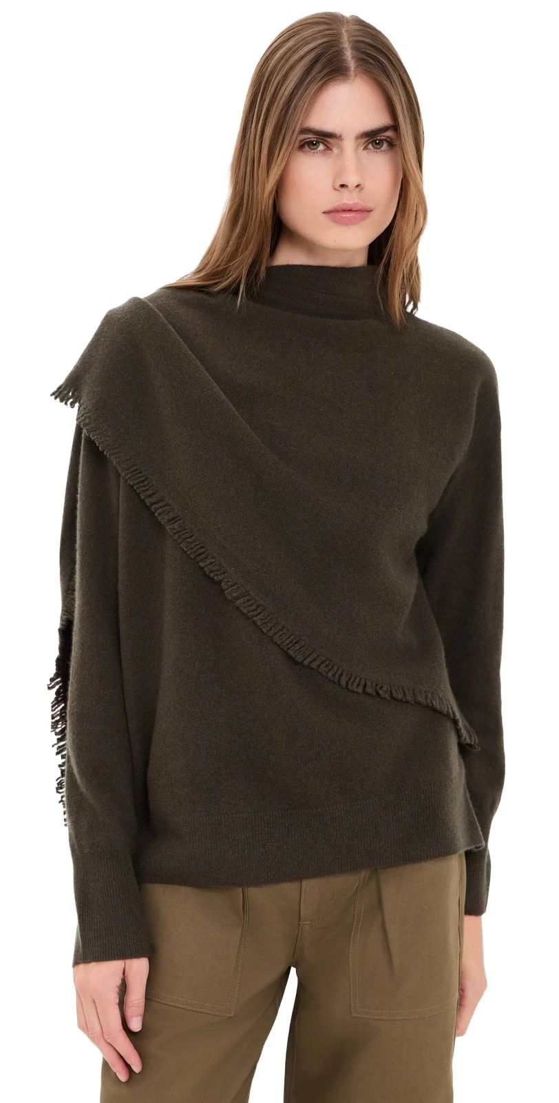 Vince Draped Fringe Scarf Sweater