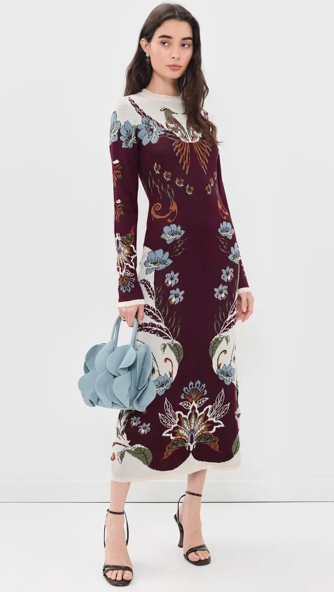 Farm Rio Millena Burgundy Knit Midi Dress | Thumbnail 2 Farm Rio Millena Burgundy Knit Midi Dress | Thumbnail 2