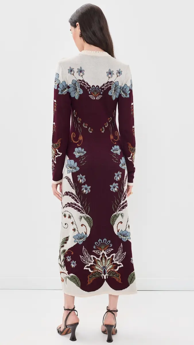 Farm Rio Millena Burgundy Knit Midi Dress | Thumbnail 3 Farm Rio Millena Burgundy Knit Midi Dress | Thumbnail 3