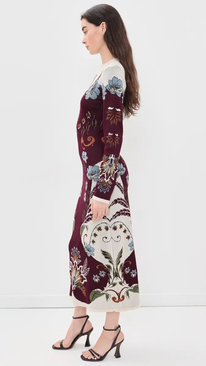 Farm Rio Millena Burgundy Knit Midi Dress | Thumbnail 4 Farm Rio Millena Burgundy Knit Midi Dress | Thumbnail 4